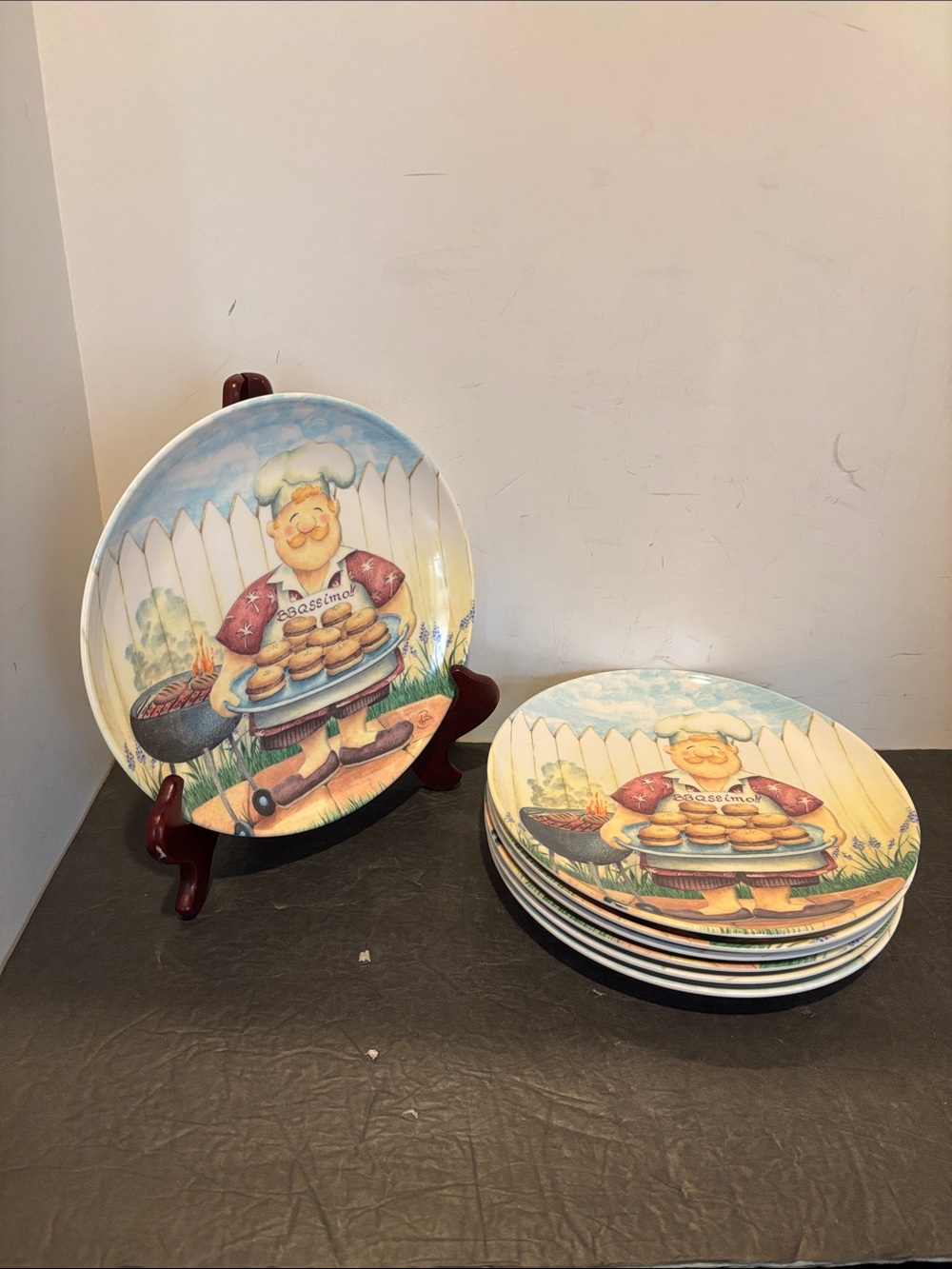 BBQssimo BBQ Cookout 8" Melamine Plates Grill Master Daphne B Casamoda Set of 6